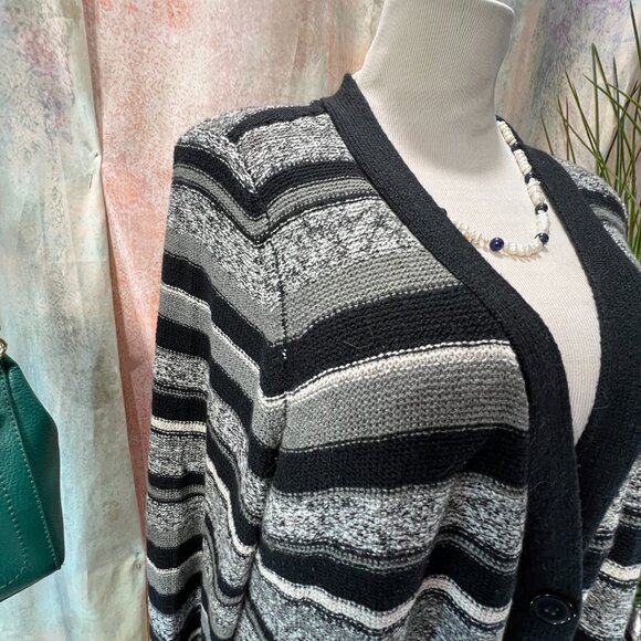 📌Pink Rose Striped Button Up Cotton Mix Plus Size Long Cardigan - Picture 11 of 16